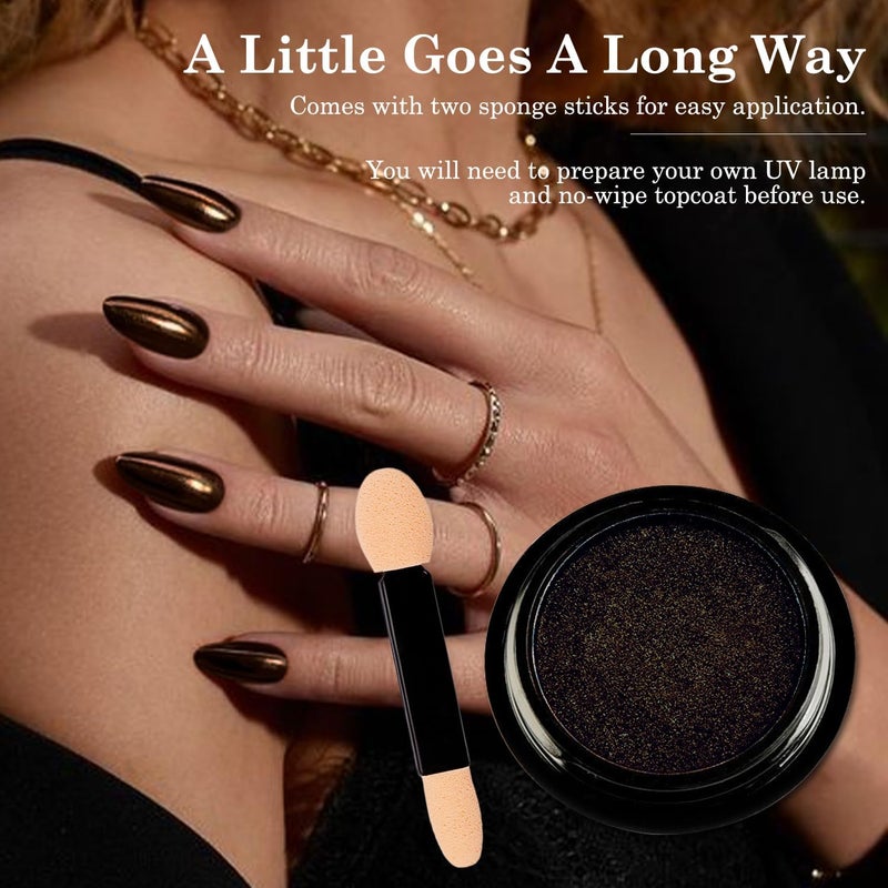 Fokostar 2Pcs Brown Copper Chrome Nail Powder Kit for Nails Shimmer Metallic Mirror Effect Orange Gold Glitter Pigment Dust Fall Dark Brown Copper Chrome Powder for Gel Nails Polish Design with Tools - Image 3